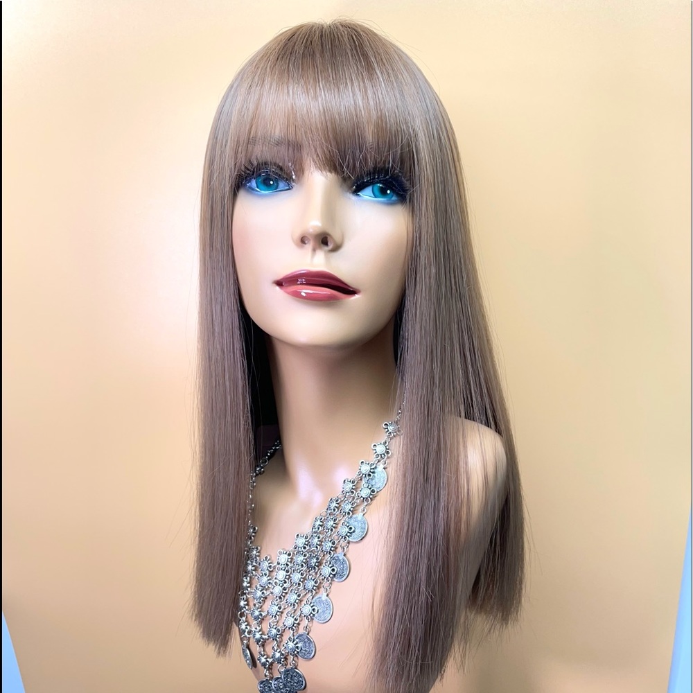 18” Light Brown Silky Straight Bangs Synthetic Wig